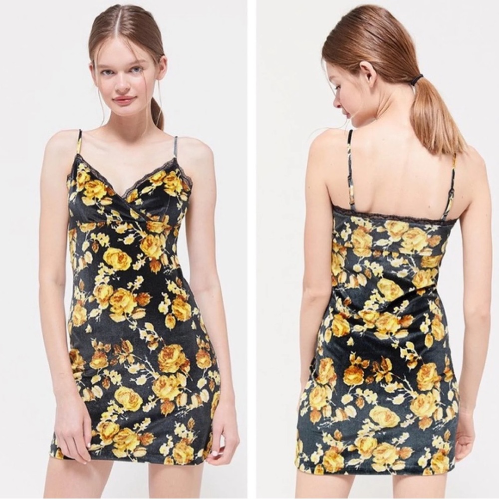 Urban Outfitters Black Mini Dress with Yellow Floral Print